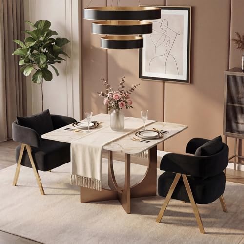 Modern Black Gold Velvet Accent Chairs Set 2, Barrel Armchairs Living Room