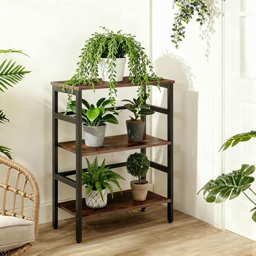 HOOBRO 3 Tier Bookshelf, 23.6" L Industrial Bookcase, Record Storage Rac...