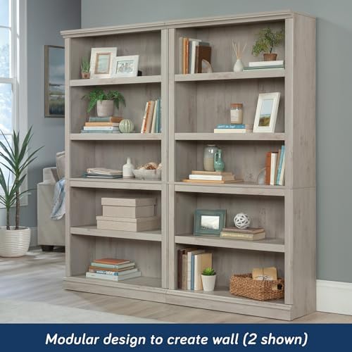 Sauder 5 Tier Book Shelf Wooden Bookcase Multipurpose Bookshelf for Home Offi...