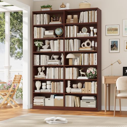 FACBOTALL 83.7" Tall Bookshelf Bookcase, 7-Tier Double Bookshelves, Cherry