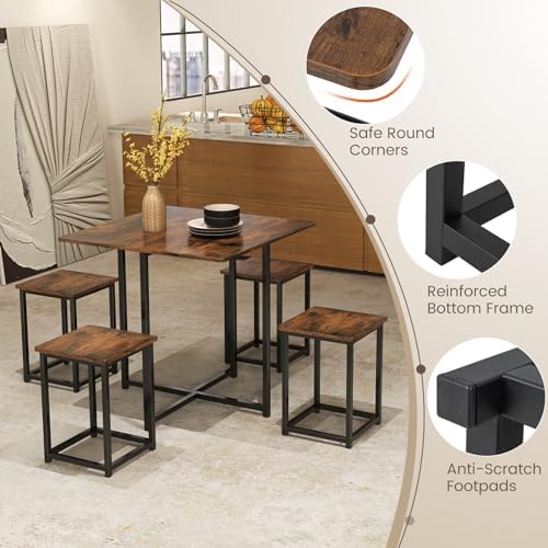 Tangkula Compact Dining Table Set for 4, Small Kitchen Table Set with Square ...