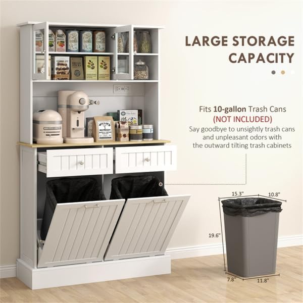 Freestanding Kitchen Storage Cabinet with Drawers, Adjustable Shelves, Glass ...