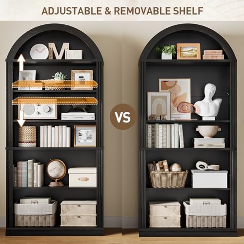 RALGEND Arched Bookshelf, 75.8" Tall Arch Bookcase with Storage, 6-Tier ...