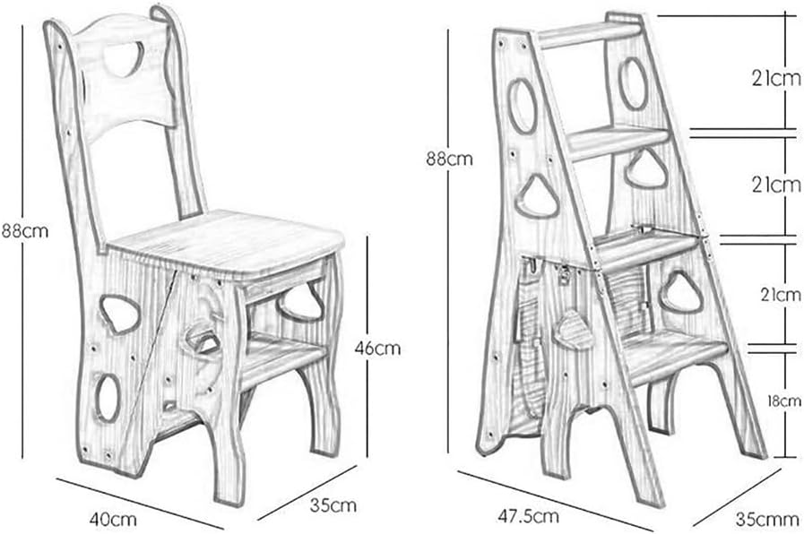 4 Step Wooden Folding Library Ladder Chair with Seat, Multifunctional Step St...