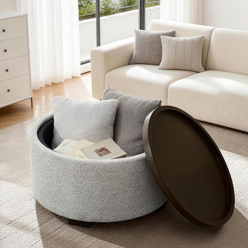 Zihanhome 30 Inch Round Storage Ottoman, Ottoman Coffee Table with Lift Off L...
