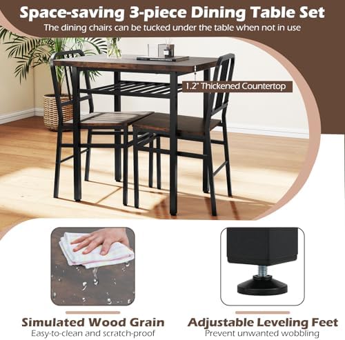 GIANTEX 3-Piece Dining Table Set, Rectangular Kitchen Table with Storage Rack...