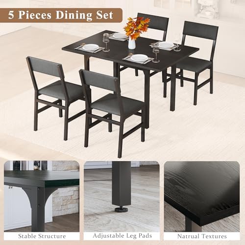 HUAHUU Dining Table Set for 4, Extendable Kitchen Table Cushion Chairs Set of...