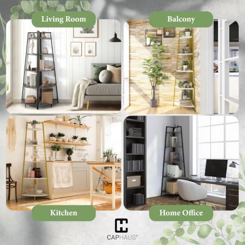 CAPHAUS 4-Tier Corner Shelf Stand, Tall Display Shelves, Ladder Corner Wood S...