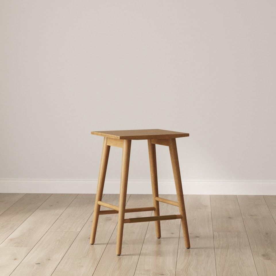 Nathan James Barker Counter Height Solid Wood Barstool with Upholstered Cushi...