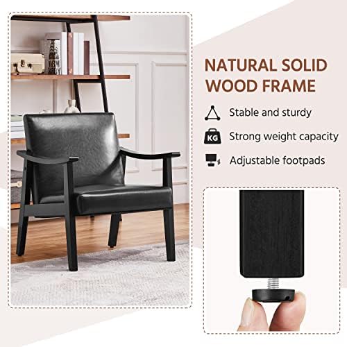 Yaheetech Accent Chairs, Mid-Century Faux Leather Armchairs, Black