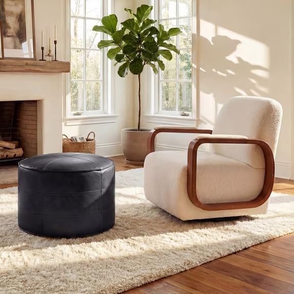 Leather Ottoman,Handmade Stuffed Square Ottoman,Genuine Leather Pouf, Foot Re...