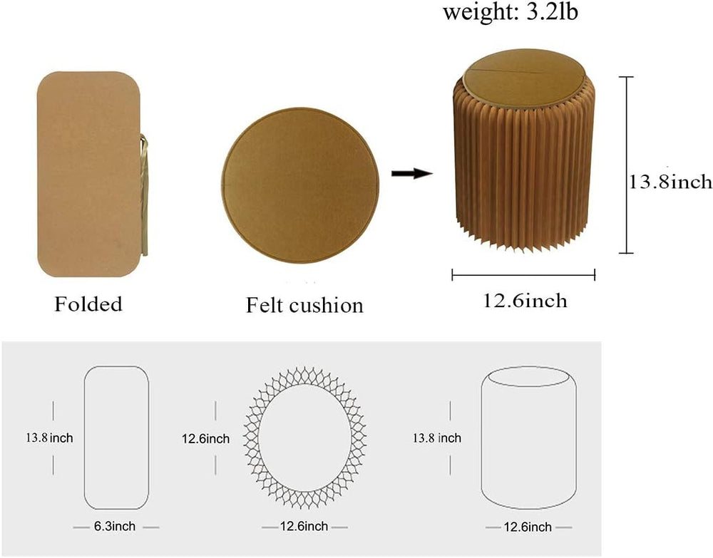 Home Round Stool Foldable Brown - 13.8inch Heigh with Felt Cushion, Space-Sav...