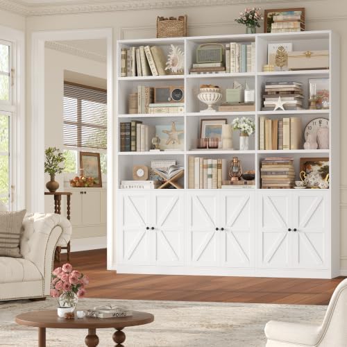 FACBOTALL 75" Tall Bookshelf, White Bookshelf and Bookcase with 6 Doors