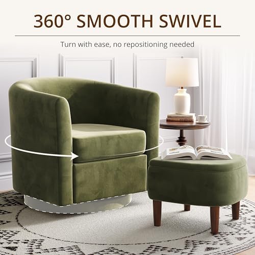 360° Swivel Accent Chair with Storage Ottoman Set of 2 | Small Modern Velvet ...