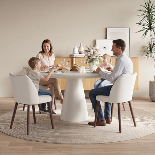 Upholstered Dining Chairs Set of 4, Farmhouse Fabric Kitchen Chairs with Soli...