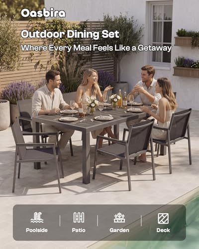 Outdoor Dining Set, 7 Piece Aluminum Patio Table and Chairs Set, All Weather ...