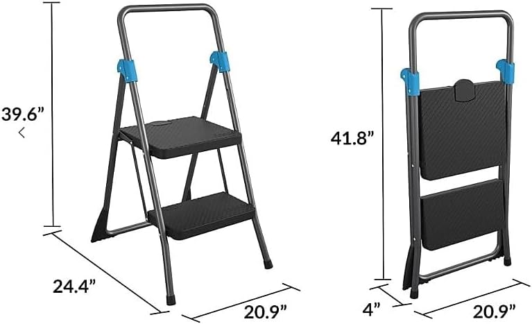 Cosco Commercial 2-Step Folding Stool, 300 lb Capacity, 20.5 x 24.75 x 39.5, ...