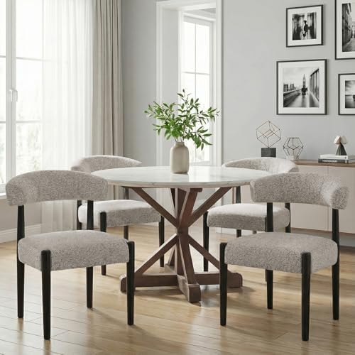 VKNOW Wooden Dining Chairs Set of 2 with Black Wood Legs, Curved Backrest