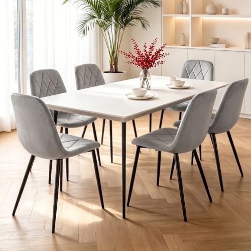 Light Gray Velvet Dining Chairs Set of 4, Modern Upholstered Kitchen & Di...