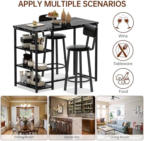 DKLGG Dining Table Set for 2, Counter Height Bar Table Set with Storage & Sto...