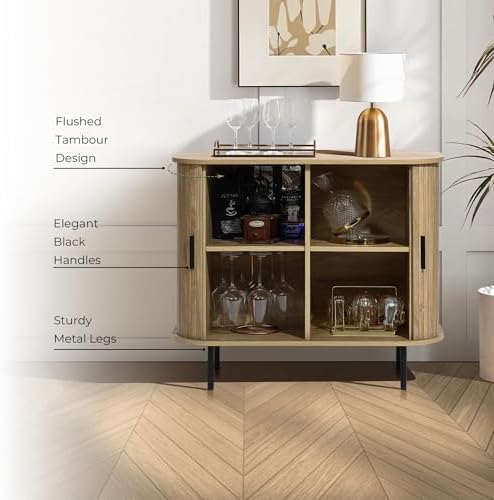 LuxenHome 35” Oak Sideboard Buffet Cabinet with Storage, Accent Cabinet