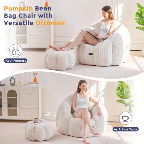 MAXYOYO Bean Bag Chair with Ottoman, Giant Pumpkin Lounge Chair for Adults | ...