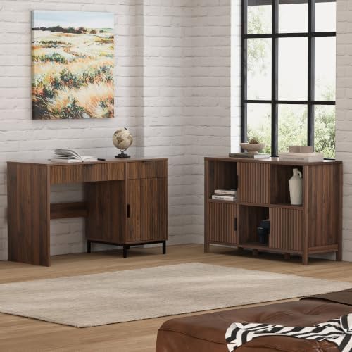EYYTHUNG Fluted Storage Organizer Bookshelves, Modern Cube Bookcase with 3 Op...