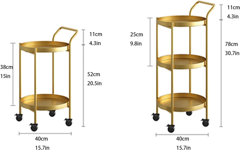 Round Side Table Metal End Coffee Table with Wheel Movable Tray Sofa Cart(Gol...