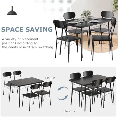 VECELO Dining Table Set for 4, 5-Piece Kitchen Table with 4 Chairs, MDF Board...