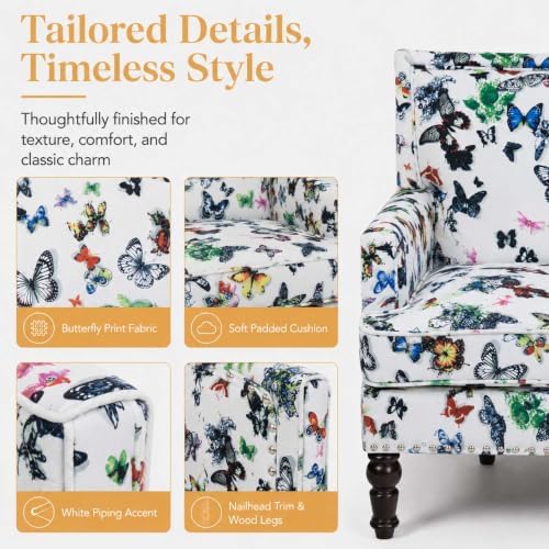 Vintage Floral Accent Chair, Upholstered High Back Lounge Armchair for Living...