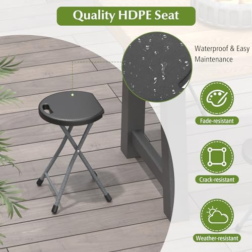 GYMAX Folding Stool, 18in Portable Collapsible Bar Stool with Handle & St...