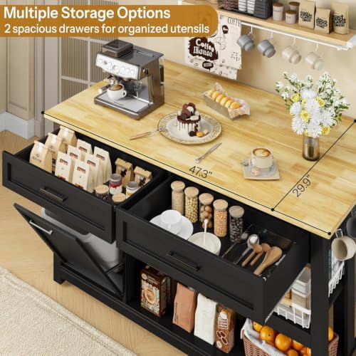 DynJest 3-Piece Bar Table and Chairs Set, 47.3" Solid Rubberwood Kitchen...