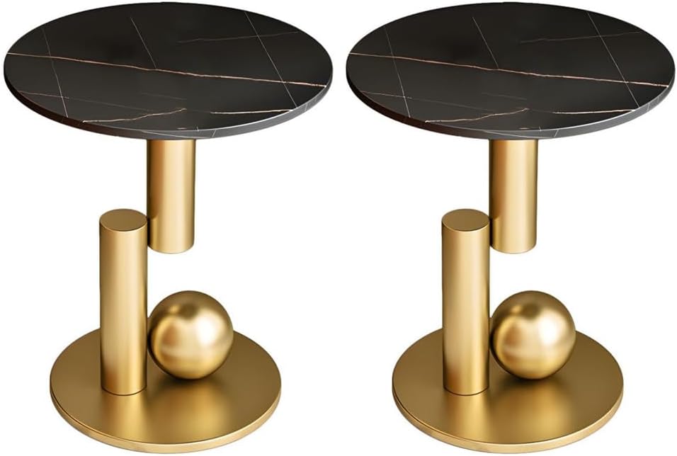 Modern Round Slate Top Side Table 21.5" Tall Iron Abstract Base End Tabl...