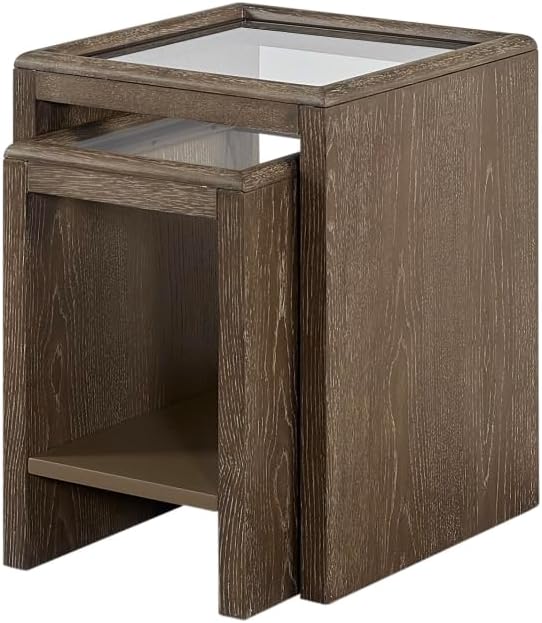 Nesting Tables with Glass Top Cocoa - Brown Solid Wood and MDF | Includes bui...