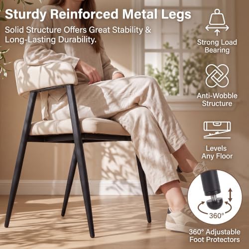 HNY Modern Dining Chairs with Arms Set of 6, Beige Faux Leather Armchairs