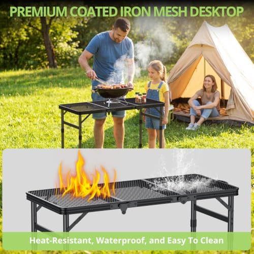 3ft Folding Grill Table, Heat-Resistant Tabletop 3 Heights 27.5"