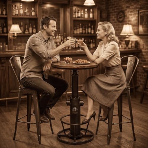Industrial Bistro Bar Table 38.6-44.4inch Height Adjustable Farmhouse Pub Tab...