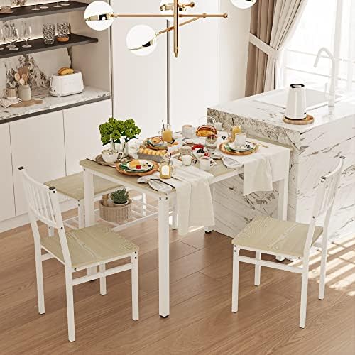 Teraves Dining Table Set for 4, Kitchen Table and 2 Chairs with Bench