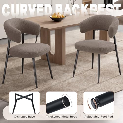 Dining Chairs Set of 6, Mid Century Modern Kitchen Chairs, Boucle Upholstered...