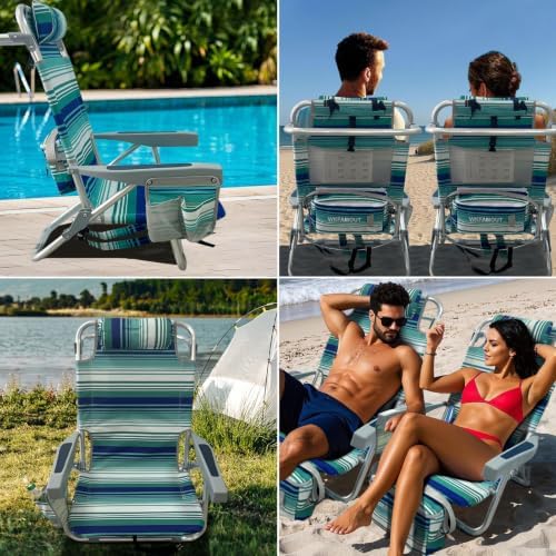 Backpack Beach Chair Aluminum 2 Pack with Folding Camping Table 5-Position La...