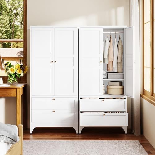 Letaya Metal Armoire Wardrobe Closet with Drawers,Clothing Storage Cabinet wi...