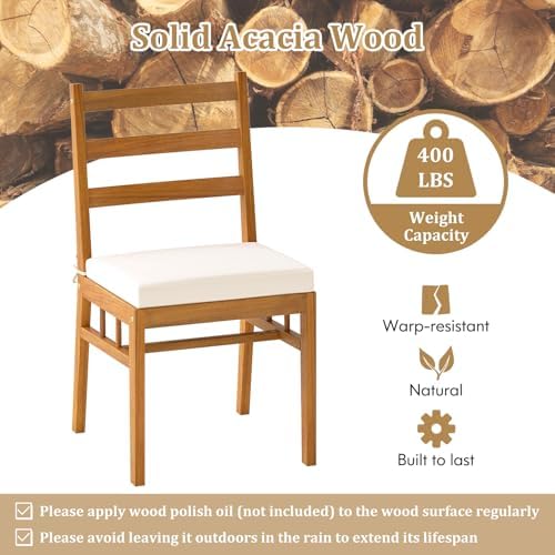 Tangkula 7 Pieces Patio Acacia Wood Dining Set, Outdoor Heavy Duty Rectangula...