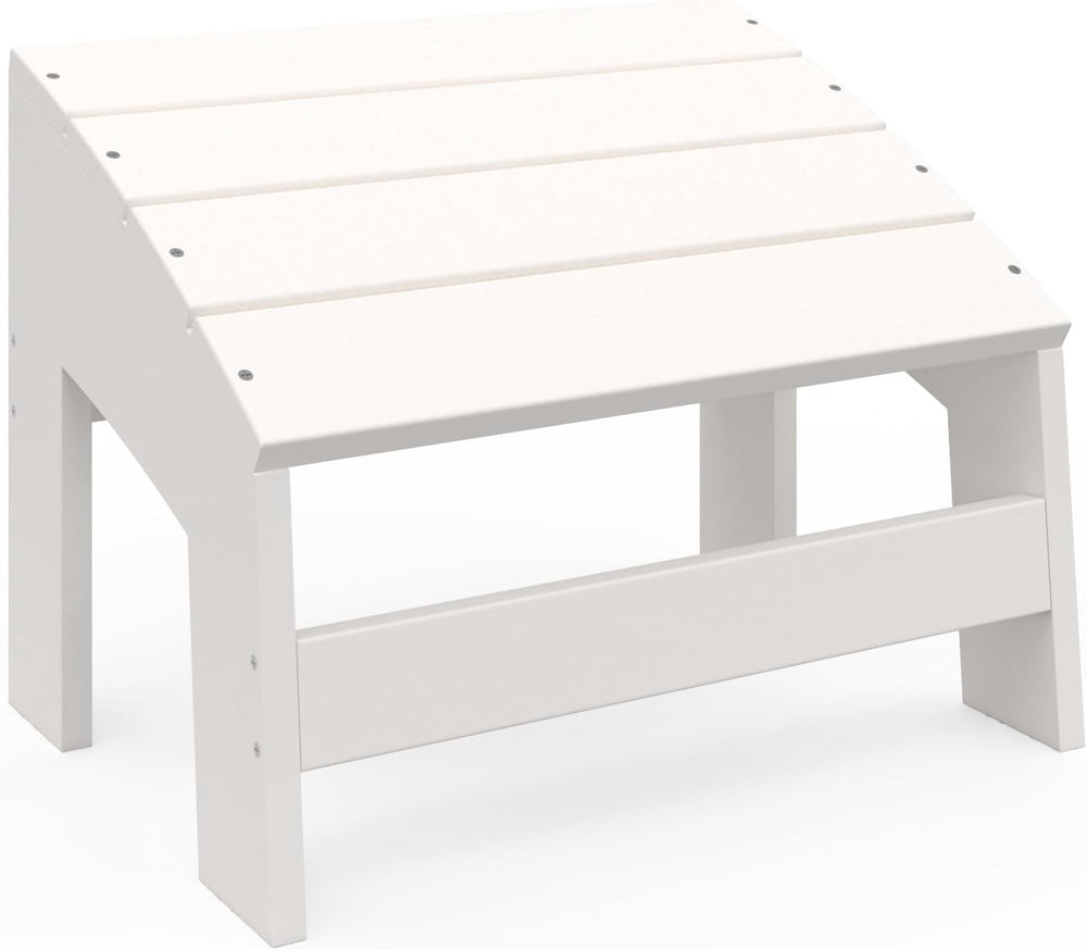 Crystal Harbor Outdoor Footstool, White – Recycled HDPE All-Weather Ottoman f...