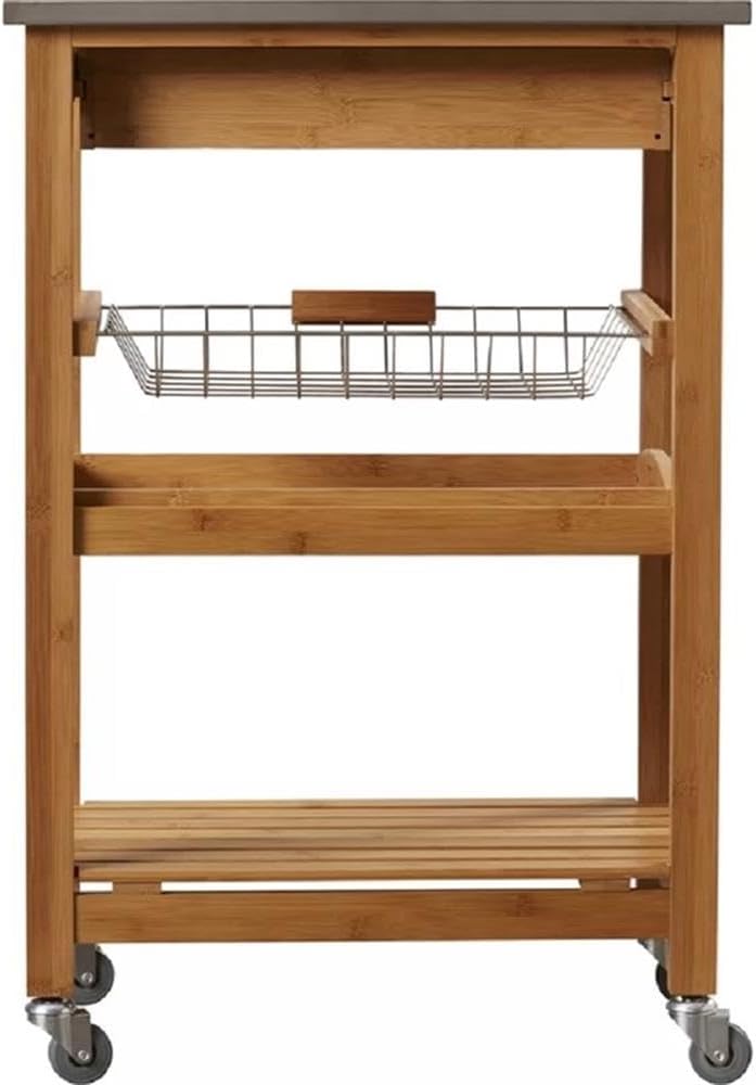 Boraam Aya Bamboo Kitchen Cart with Stainless Steel Top