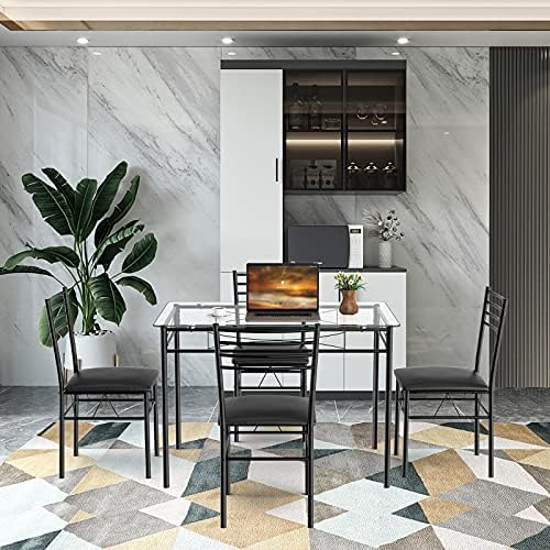 Tangkula 5 Pieces Dining Table Set for 4 Person, Kitchen Table Set, Black
