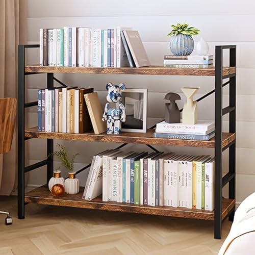 Bookshelf 3 Tier Bookcase Home Office Bookshelves with Height-Adjustable Wood...