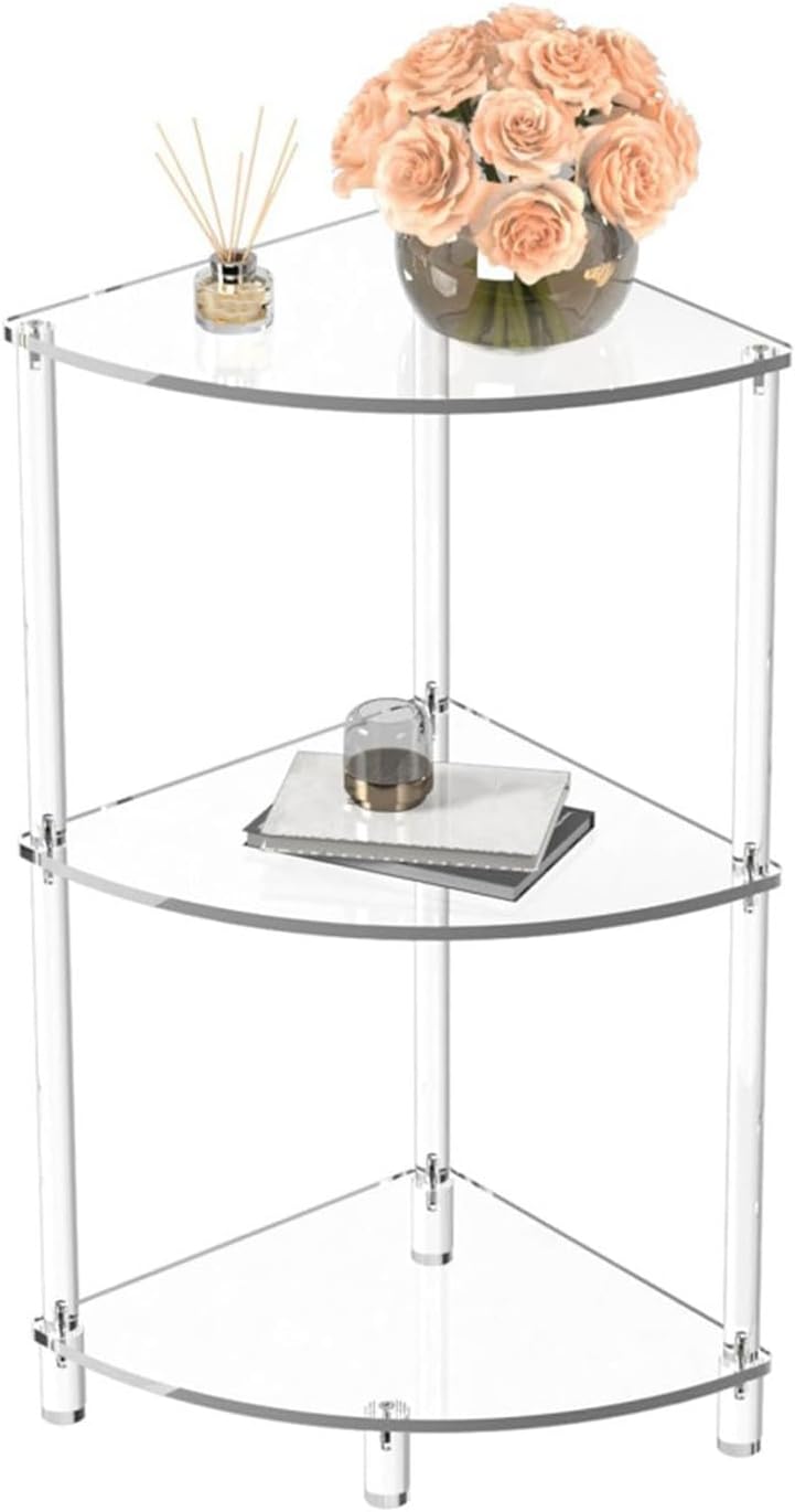 Corner Shelf, 3 Tier Acrylic Corner Side Table, 25.6 inch Standing Triangle E...