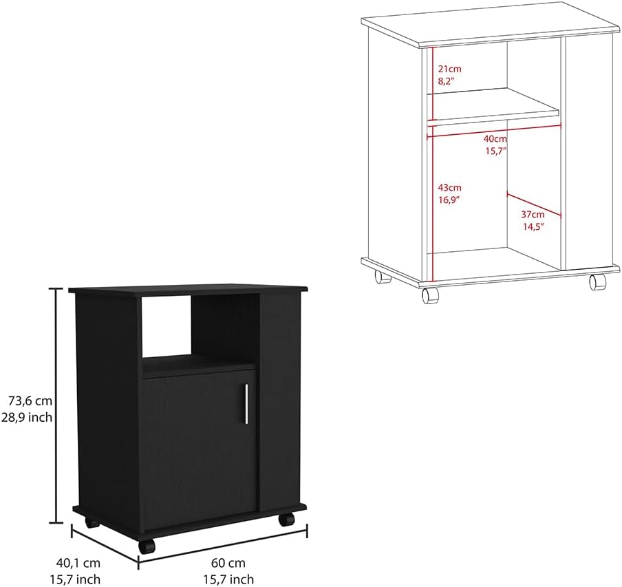 Lower Microwave Cabinet, Black - Compact Kitchen Storage with Open Shelves