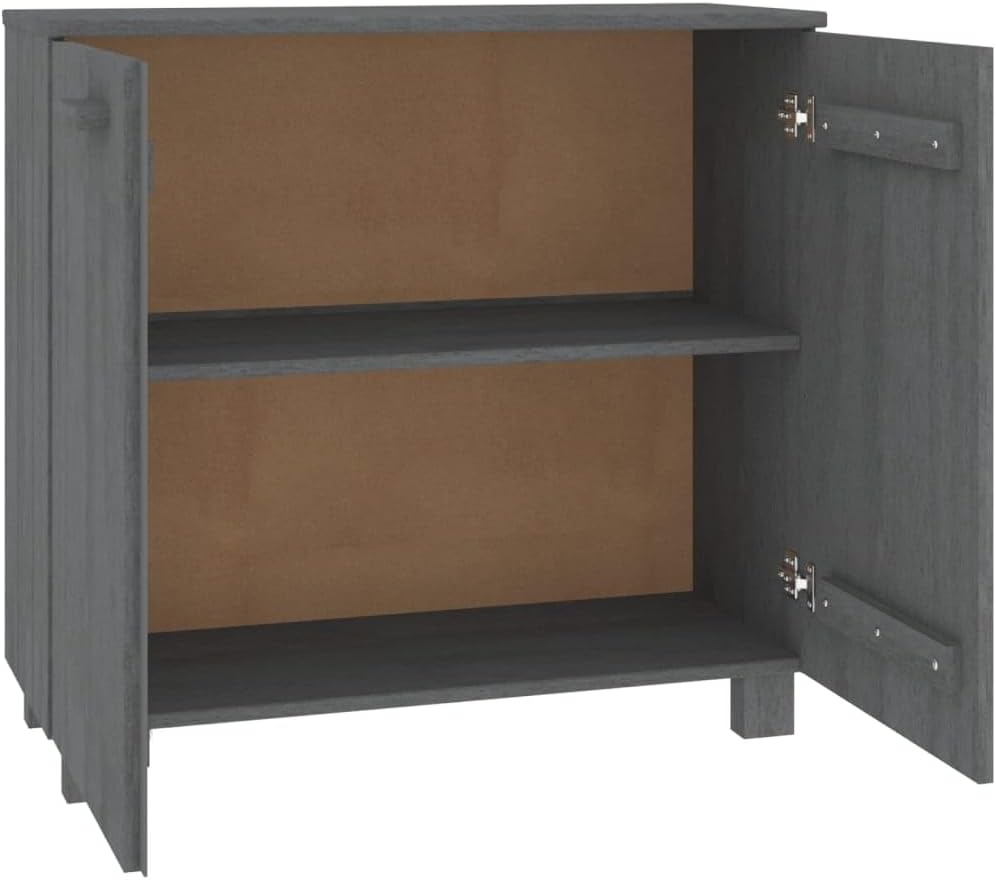 Dark Grey Solid Pine Wood Sideboard with MDF Large Storage, Rustic Style Furn...