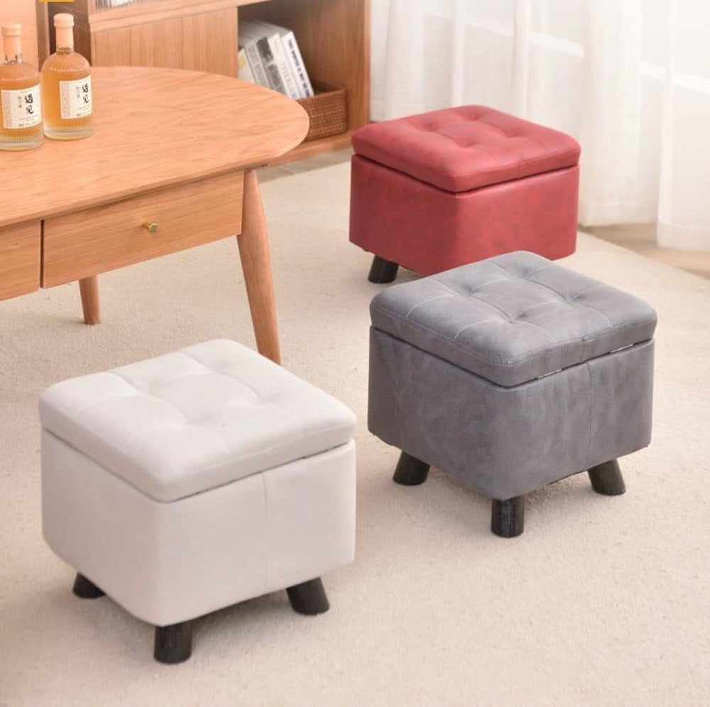 Premium Storage Ottoman Upholstered Square Foot Rest Stool with Sturdy Wood L...